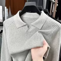 菠萝纹海鸥领纯棉针织衫男长袖t恤2025秋季新款舒适透气男士毛衣