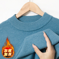一体绒半高领毛衣男2025秋冬加绒加厚纯色保暖打底男士针织衫