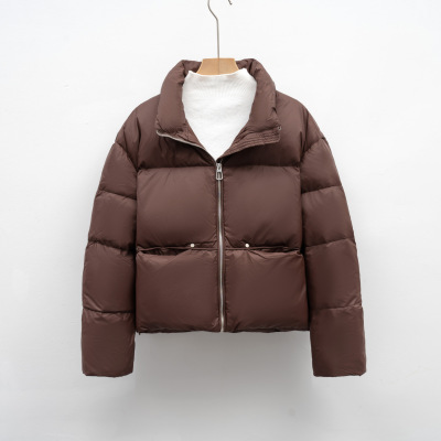 简约短款休闲鸭绒立领加厚保暖羽绒服冬季新款面包服外套