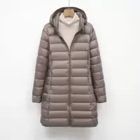 新款女式纯色女装连帽带帽可拆卸羽绒服中长款大码外套_61430