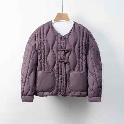 羽绒服新国标90绒休闲秋冬简约波浪国风纯色圆领宽松外套