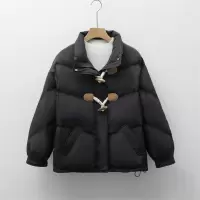 新款短款宽松灯芯绒面包服外套立领牛角扣羽绒服女_55