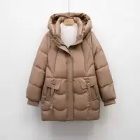 加厚时尚简约连帽保暖时尚冬季外套面包服中长款宽松羽绒服