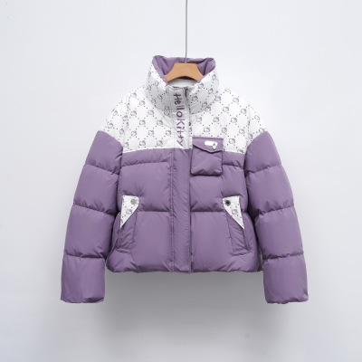 羽绒服新国标90绒女拼接撞色冬季新款立领时尚面包服外套