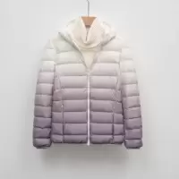 女装秋冬新款90绒轻薄羽绒服女款女式连帽渐变色撞色外套_5274
