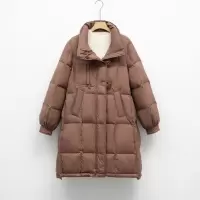 白鸭绒纯色韩系连帽羽绒服女宽松新款冬中长款加厚外套潮