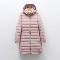 女式90绒女装连帽带帽无缝压胶羽绒服新款中长款大码外套