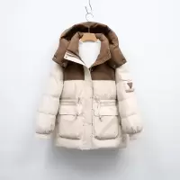 宽松拼色连帽保暖冬季面包服白鸭绒拉链长袖加厚羽绒服外套