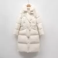 白鸭绒长款羽绒服女冬季新款简约毛领加厚宽松过膝外套潮