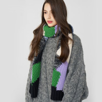 Kenmont 秋冬季女窄围巾韩系氛围感柔软时尚拼接针织保暖围巾1959