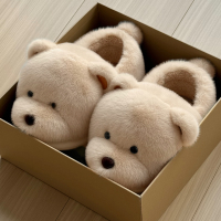 可爱小熊棉拖鞋女士冬季包跟外穿2025新款室内家居保暖毛毛绒棉鞋