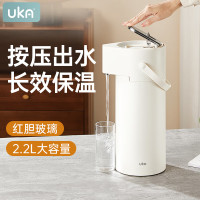 UKA气压式保温水壶玻璃内胆热水瓶按压式保温瓶家用暖壶大容量 白色 2.2L