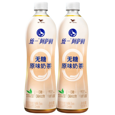 统一 阿萨姆无糖奶茶 奶茶饮料 500ml*2瓶 下午茶 休闲饮品 饮料