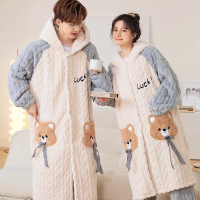 浪莎珊瑚绒睡衣男款秋冬季加厚保暖大码睡袍可外穿新款家居服套装