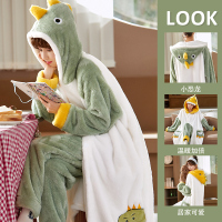 浪莎珊瑚绒睡衣女冬季新款可爱睡袍宽松加厚连帽可外穿家居服套装