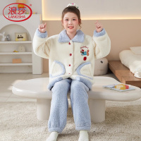 浪莎女童珊瑚绒睡衣儿童2025年新款秋冬加绒加厚中大童家居服套装