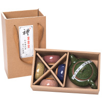 华普思陶瓷功夫茶具套装整套小礼品茶水分离礼盒茶礼盒 五彩一壶四杯[普通盒]