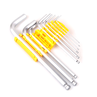 得力 内六角板手(长杆球头) DL3092英制加长球头内六角组套9件套(黄) 单位:套