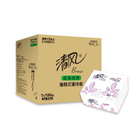 清风小方抽纸 家用商务用抽取式餐巾纸面巾纸正方形 2层150抽*100包 BR15AJ