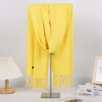 谋福 仿羊绒围巾 秋冬保暖纯色围巾流苏披肩(亮黄色)*/个