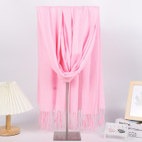 谋福 仿羊绒围巾 秋冬保暖纯色围巾流苏披肩(亮粉色)*/个