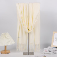 谋福 仿羊绒围巾 秋冬保暖纯色围巾流苏披肩(米白)*/个