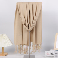 谋福 仿羊绒围巾 秋冬保暖纯色围巾流苏披肩(浅卡)*/个