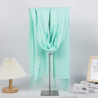 谋福 仿羊绒围巾 秋冬保暖纯色围巾流苏披肩(薄荷绿)*/个