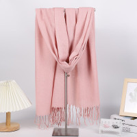 谋福 仿羊绒围巾 秋冬保暖纯色围巾流苏披肩(BABY淡粉)*/个