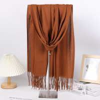 谋福 仿羊绒围巾 秋冬保暖纯色围巾流苏披肩(焦糖色)*/个