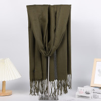 谋福 仿羊绒围巾 秋冬保暖纯色围巾流苏披肩(墨绿色)*/个