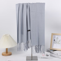 谋福 仿羊绒围巾 秋冬保暖纯色围巾流苏披肩(浅灰色)*/个