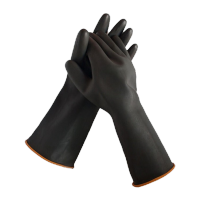 鸣固 黑色工业级耐酸碱乳胶手套 防化手套 加长加厚防腐蚀耐磨防水劳保乳胶手套 外黑內橙 35cmKW045649