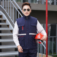 谋福 冬季加厚棉马甲棉背心 工作服 带反光条马甲 (藏蓝色马甲升级版 190/4XL)