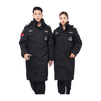 鸣固 保安大衣 棉服男黑色防寒大衣安保物业工作棉服 斜纹加长款(内胆可拆)170 MG-ST-3206