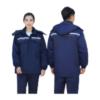 鸣固 防寒服 冬季可拆卸棉衣 防寒保暖劳保服 藏青色180/2XL MG-ST-0068