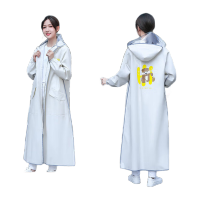 鸣固 雨衣长款全身防暴雨电动车连体雨衣 双帽檐米白色 M码