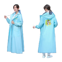 鸣固 雨衣长款全身防暴雨电动车连体雨衣 双帽檐蓝白色 L码