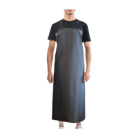 鸣固 防水围裙 PVC双层加厚复合防水防油防污耐酸碱 工业劳保海鲜水产杀鱼厨房黑红无袖款