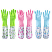 企乐丰 洗碗手套 女 防水橡胶加绒加厚 厨房耐用型 务 3双束口单层四季款PVC