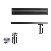 鸣固  枪灰色铜体地漏淋浴两用加厚直排防臭防虫大排量长条地漏 304不锈钢(长地漏8*70cm 侧排水)