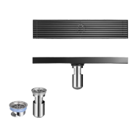 鸣固  枪灰色铜体地漏淋浴两用加厚直排防臭防虫大排量长条地漏 304不锈钢(长地漏8*60cm 中排水)