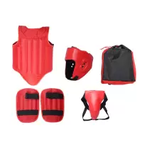古康擒敌散打护具套装 护头护膝护裆98式擒敌散打护具套装5件套红色