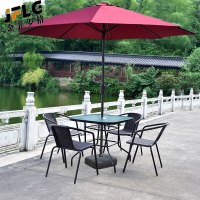 苏宁 金菲罗格 办公家具 户外露天阳台室外休闲带伞桌椅组合 波尔多4椅方桌伞