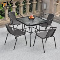 苏宁 金菲罗格 办公家具 户外露天阳台室外休闲桌椅组合 波尔多4椅+80cm圆桌