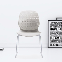 臻远ZY-7832 简约休闲办公椅轻奢铁艺靠背椅 白背白座