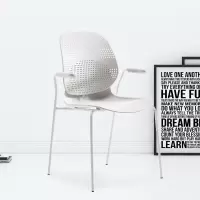 臻远ZY-7835 简约休闲办公椅轻奢铁艺靠背椅 白背白座扶手款