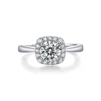 玖钻珠宝 925 银莫桑石戒指 正版小方糖钻戒公主结婚求婚戒指女 R13157