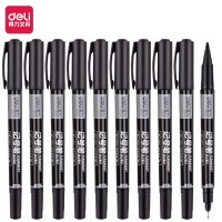 得力(deli)细杆双头0.5mm/1.2mm物流快递油性记号笔勾线笔会议签字笔马克笔红色12支/盒 S831