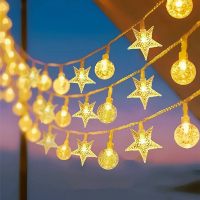 户外露营天幕氛围灯太阳能满天星星彩灯小串灯3米20灯[5号电池款]-水晶+星星[暖色]
